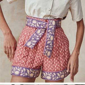 NWT Hunter Bell Edith Casual Soft Belted Short in Patina Border Pink/Purple